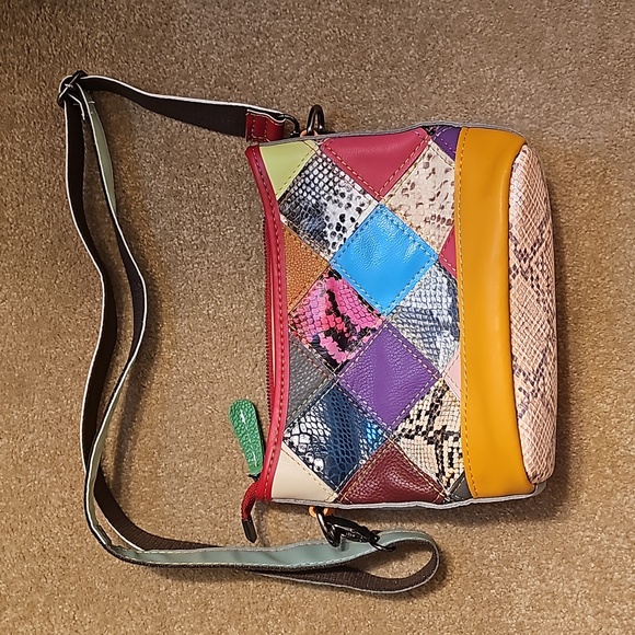 Womens Fashion Crossbody Bag Random Color Patchwork Shoulder Bag Leather Fabric - Picture 9 of 11